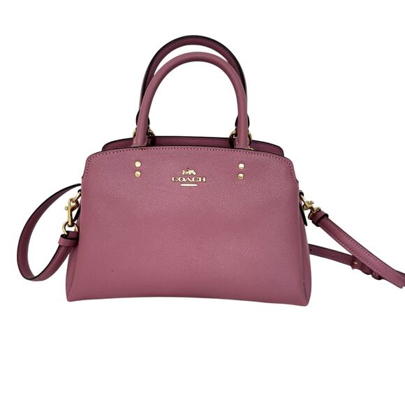 Coach Mini Lillie Carryall Crossbody Satchel Tote Crossgrain Leather Pink 91146 - Picture 1 of 14